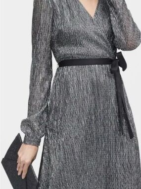 Banana Republic Petite Silver Metallic Pleated Wrap Dress | Size 10P | Worn Once